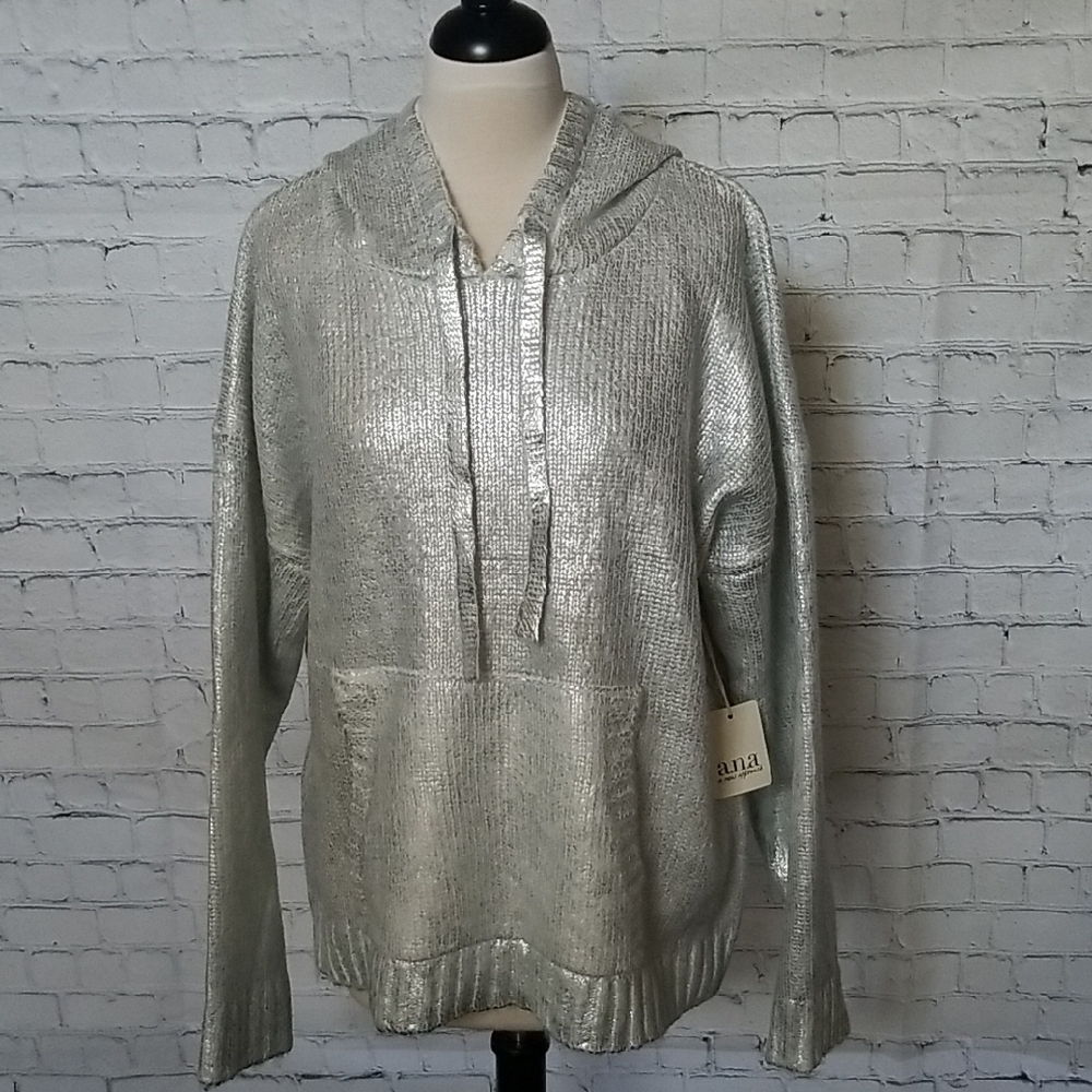 a.n.a Metallic Silver Hooded Sweater